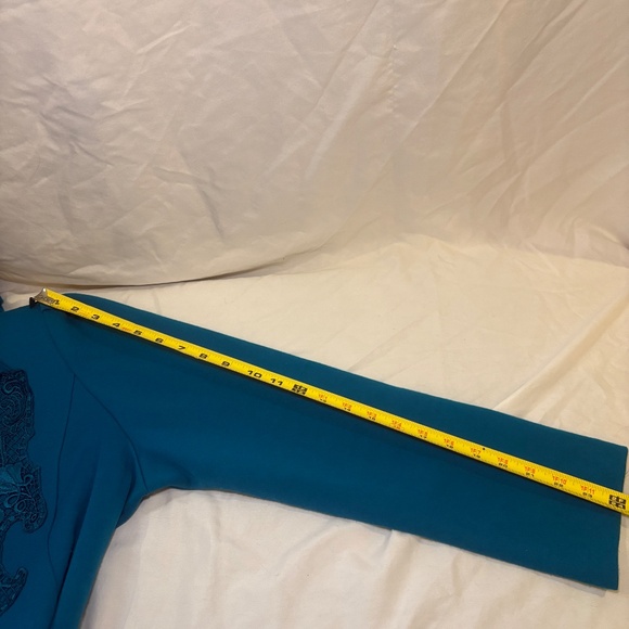 Pablo Collection Blue/Green V-Neck Button Lace Skirt Suit Set Size P14 Vtg 80s - Picture 11 of 11